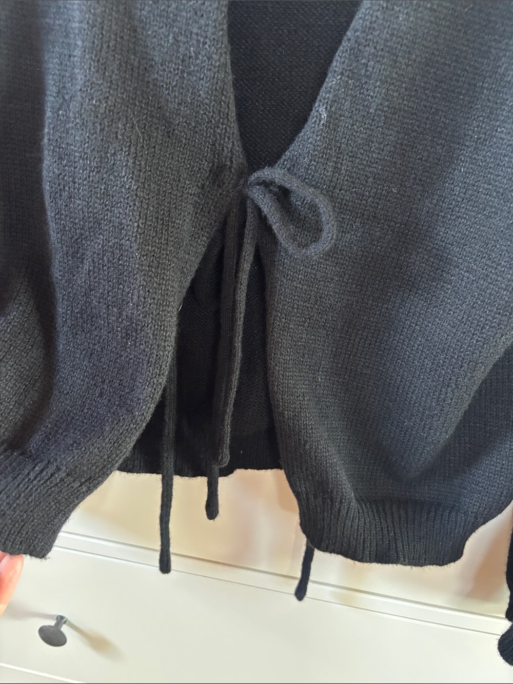 Black Tie-Front Women’s Sweater Cardigan - Picture 3 of 3